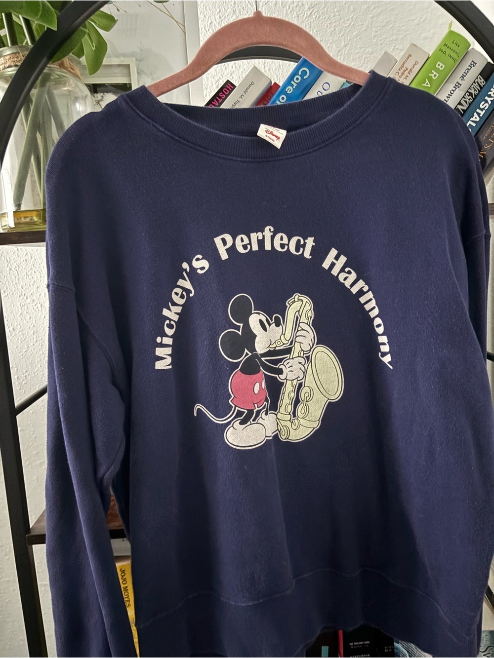 Disney Navy Crewneck Sweatshirt with Mickey Sax Graphic